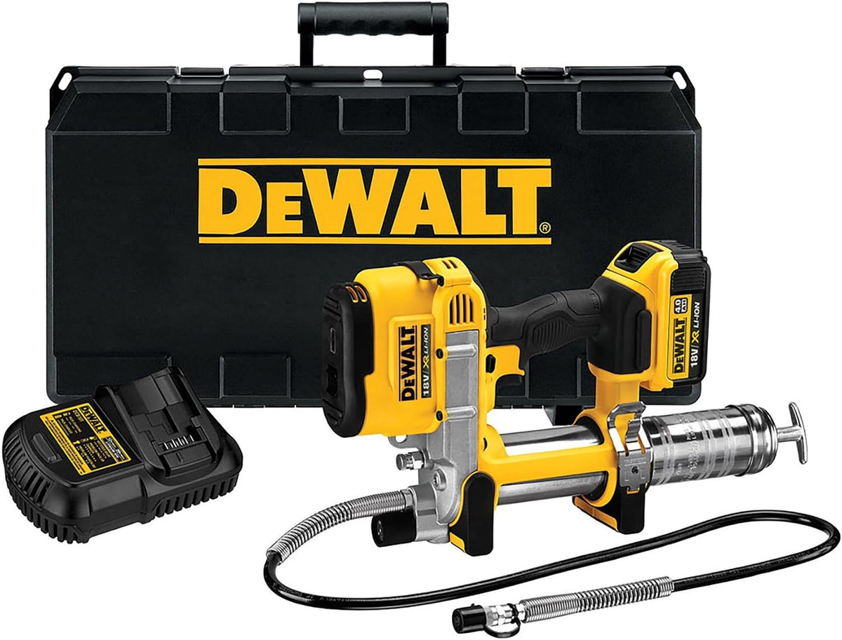Dewalt 18 Volt Akku-Fettpresse DCGG571M1 (690 bar Arbeitsdruck, 1 m Schlauch, inkl. 18 Volt 4 Ah Li-Ion Akku und Ladegerät, Koffer)