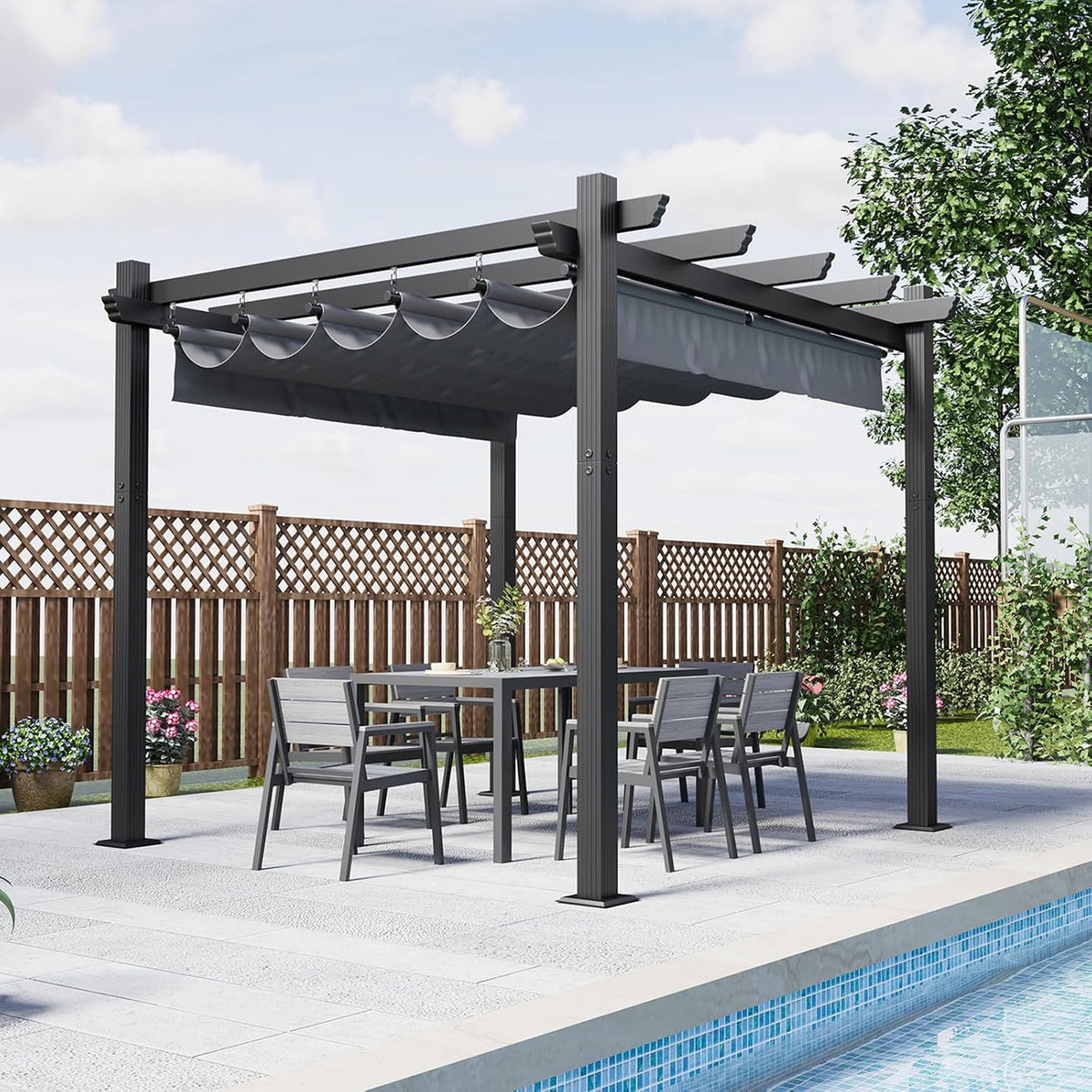 Devoko Aluminium Pergola mit Schiebedach, Pavillon 3x3 wasserdicht stabil Winterfest, Grillpavillon Metall für Gärten und Terrassen, UV-Schutz 50+